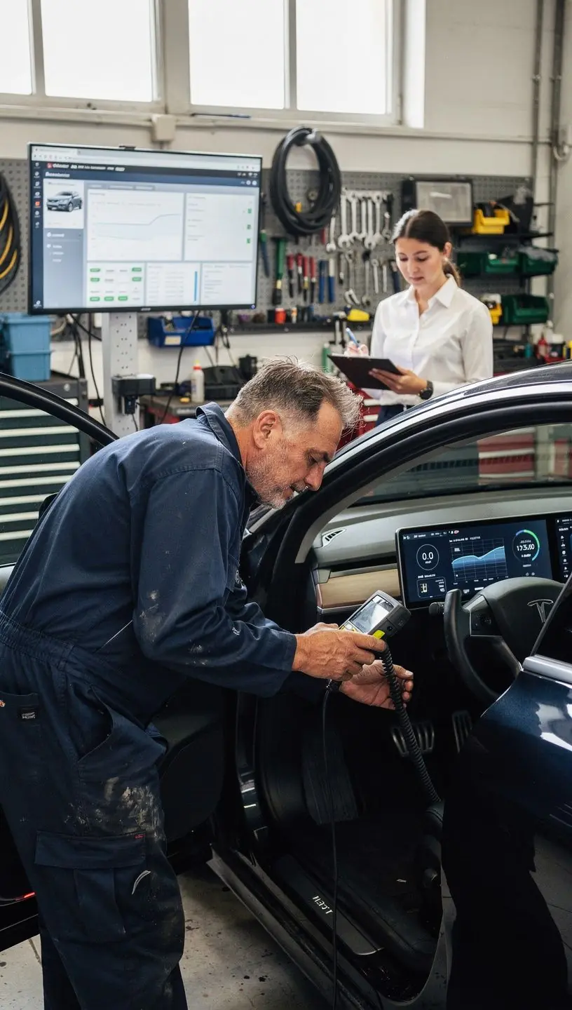 Techniker überprüft detailliert den Motorraum eines Lieferwagens im Rahmen eines monatlichen Wartungsplans zur Minimierung von Ausfallzeiten.